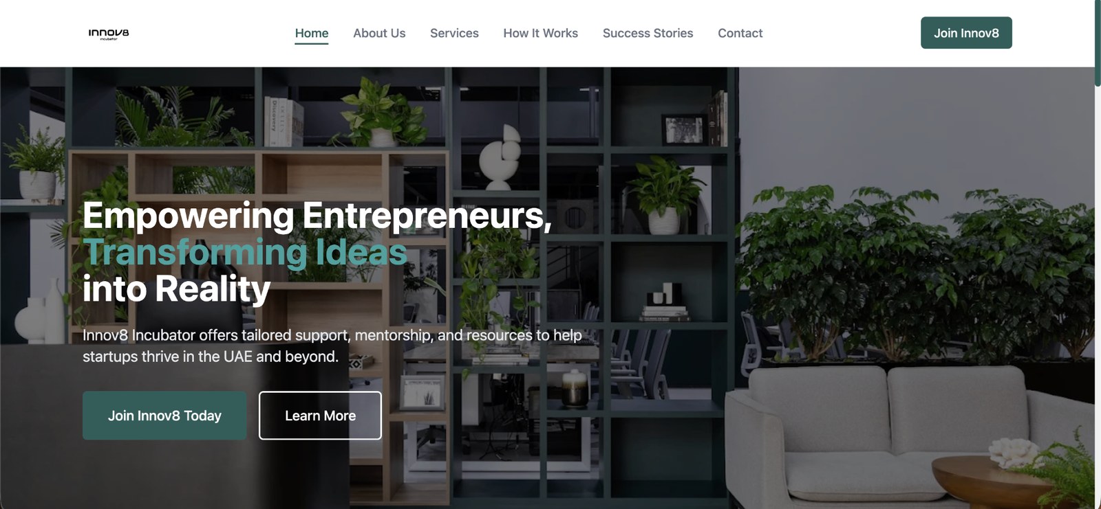 Innov8 Incubator website preview